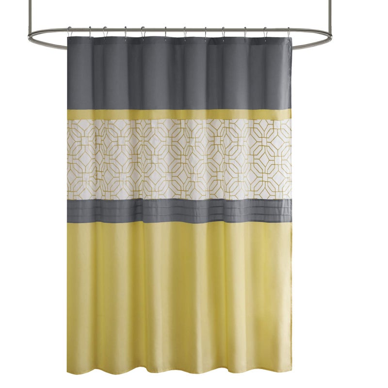 510 DESIGN Shower Curtain, Geometric Textured Embroidery Design with Built-in Liner, Modern Mid-Century Bathroom Decor, Machine Washable, Fabric Privacy Screen, 72x72,Donnell, Yellow/Grey - Image 5